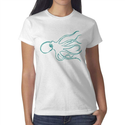 

3D Art White Octopus Young Women White T-Shirt Cotton Lightweight T-Shirts