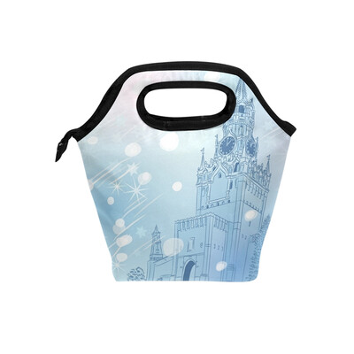 

Lunch Bag Crystal Building Tote Travel Picnic Insulated Handbags Portable Zipper Lunch Bag Box