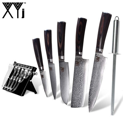 

XYj 5 Piece Kitchen knife Japanese VG10 Damascus Steel Pattern knifeKnife HolderSharpener Bar