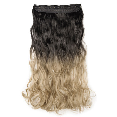 

Ombre Synthetic Fiber Clips in on Hair Extension 34 Full Head One Piece 5 Clips Long Silky Curly Wavy