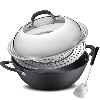 

Ai Shida 34CM uncoated hard cast not rust wok CF34D1WG iron pot stew pot steam cooker instantaneous fire with steam with a grate