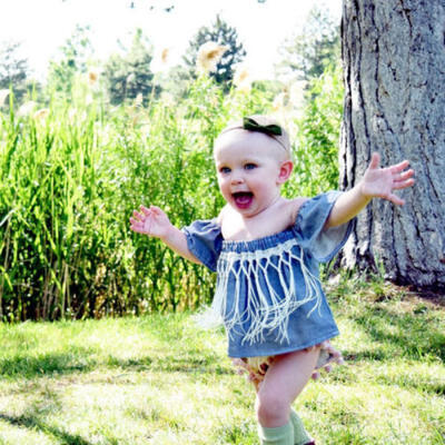

Infant Toddler Baby Girl Romper Denim Off Shoulder Bodysuit Summer Sunsuit 0-24M