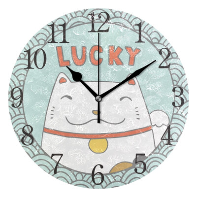 

Wall Clock Arabic Numerals Design Maneki Neko Lucky Cat Round