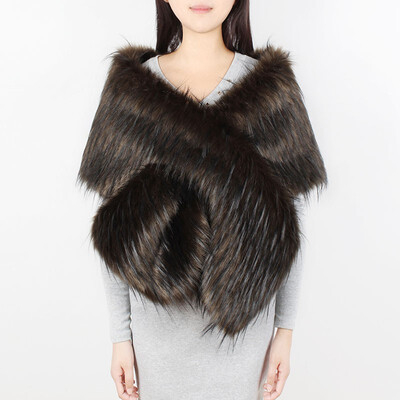 

Elegant Women Faux fur shawl Ladies Wedding Dress Soft Fox Hair Wraps Scarf Winter Warm Bride Cape