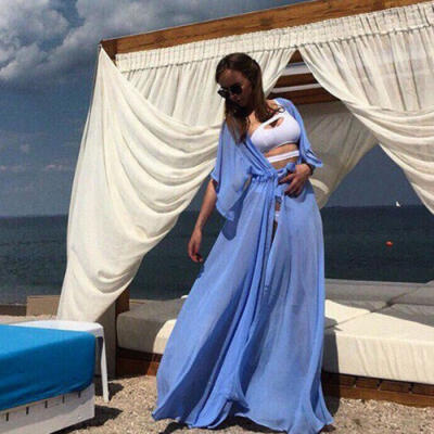 

Women Sexy Beach Chiffon Swimwear Bikini Cover Up Long Dress Cardigan Bathing