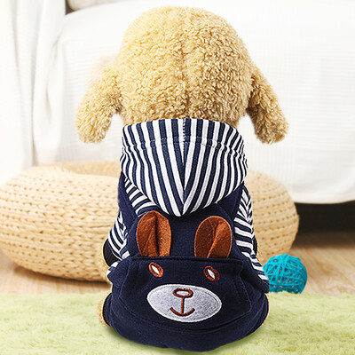 

HANHANLEYUAN pet dog clothes four-legged pocket embroidery bear - puppy with buttons autumn&winter models small dog Teddy suitable for 12 kg inside cat clothes four-legged cotton clothes - striped