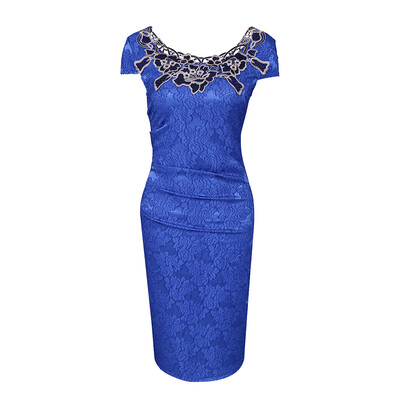

European Foreign Trade Station Hot Sale Short Sleeve Lace O Neck Pencil Party Dress