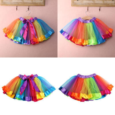 

Rainbow Color Girls Kids Tutu Skirt Princess Party Petticoat Ballet Pettiskirt