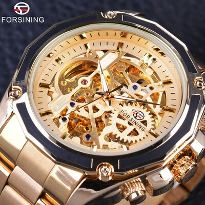 

Forsining Mens Black Gold Stainless Steel Automatic Luxury Design Men Watches