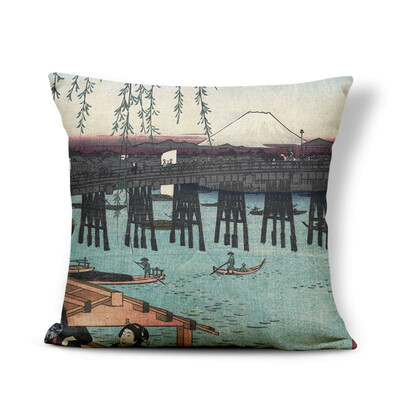 

Retro Japan Cushion Cover Pillow Case Mount Fuji Ocean Landscape Ukiyoe Hokusai Pillow Pillowslip Covers 18X18 Burlap Colorful