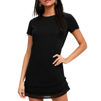 

Sexy Women Dress Summer Jurken Ladies Short Sleeve Lace Short Patchwork Chiffon Dress Streetwear Black Womens Clothing