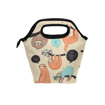 

Lunch Bag Brown Sloth Tote Travel Picnic Insulated Handbags Portable Zipper Lunch Bag Box