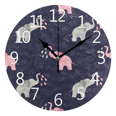 

Wall Clock Cute Watercolor Elephants Round Wall Clock Arabic Numerals Design