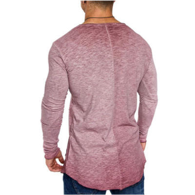 

US Men Slim Fit Crew Neck Long Sleeve Muscle Tee T-shirt Button Casual Tops