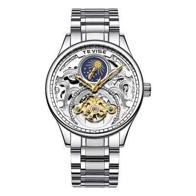 

TEVISE T820A Business Men Automatic Mechanical Watch Moon Phase Time Display Fashion Casual Stainless Steel Strap 3ATM Waterproof