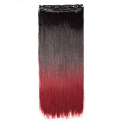 

Ombre Synthetic Fiber Clips in on Hair Extension 34 Full Head One Piece 5 Clips Long Silky Curly Wavy