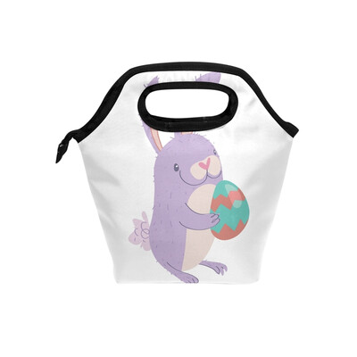 

Lunch Bag Purple Rabbit Tote Travel Picnic Insulated Handbags Portable Zipper Lunch Bag Box