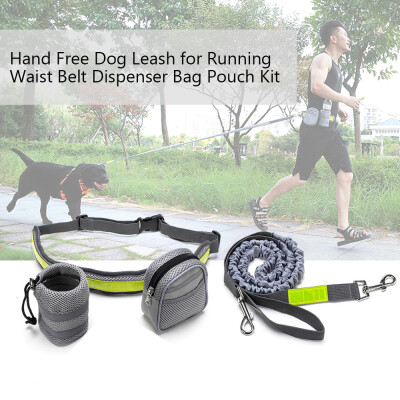 

Hand Free Dog Leash for Running Walking Hiking with Reflective Waist Belt Dispenser Bag Large Pouch Kit