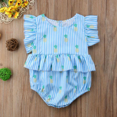 

UK Baby Girl Infant Stripe Ruffel Sleeve Romper Bodysuit Playsuit Sunsuit Outfit