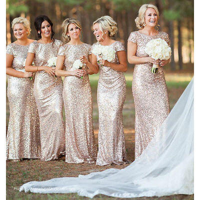 

Women Bridesmaid Ball Prom Gown Formal Cocktail Long Sequin Dress Evening Party