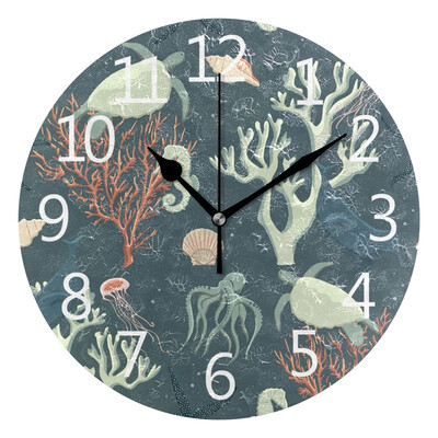 

Wall Clock Arabic Numerals Design Abstract Sea Life Round