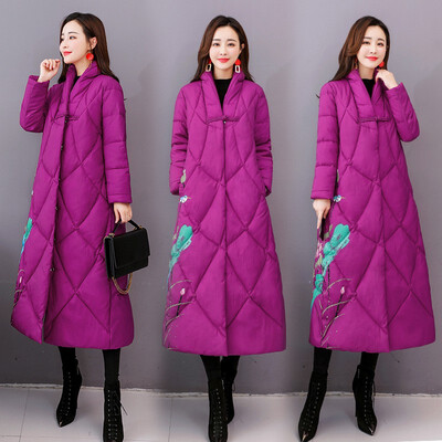 

Down cotton jacket winter long loose waist collar collar warm jacket retro thick cotton clothes women 90225