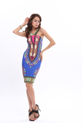 

Buenos Ninos Sexy Strapless Dress Vintage Printing Wrapped Chest Skirt