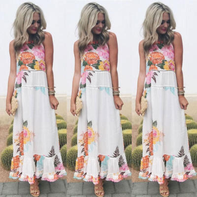 

UK Women Lady Summer Boho Long Maxi Cocktail Evening Party Beach Dress Sundress