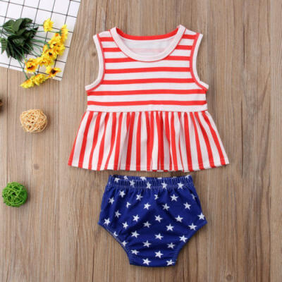 

Baby Kids Girls Vest Striped Tops Dress Pants Shorts Summer Outfits Clothes Sets