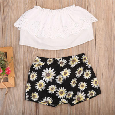 

Newborn Baby Girls Off Shoulder Tops Sunflower Pants Shorts Outfits Clothes US