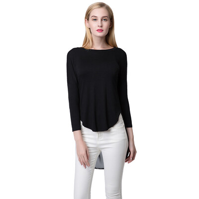 

Fashion Women T-Shirt Chiffon Patchwork Asymmetric Hem O-Neck Batwing Sleeve Loose Top BlackWhitePurple