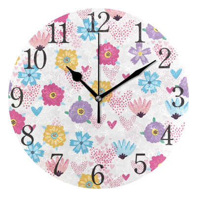 

Wall Clock Arabic Numerals Design Colorful Floral Round