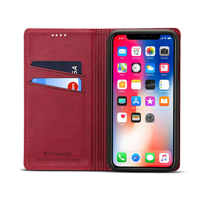 

New iPhoneXS Max Mobile Shell Apple 8 Leather Case Clamshell Card Wallet Red