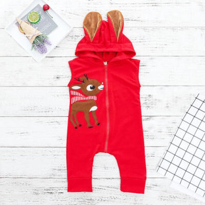 

US Stock Newborn Baby Girl Boys Christmas Jumpsuit Bodysuit Romper Zipper Outfit