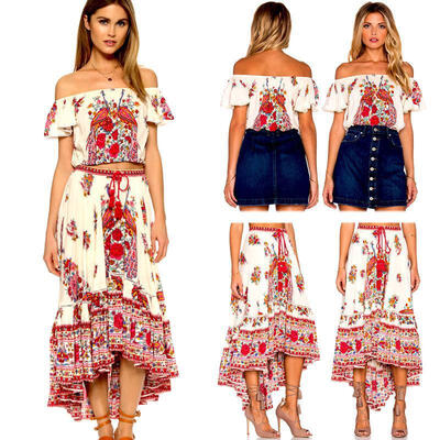 

Fashion Women Summer Boho Floral Beach Dress Evening Cocktail Long Maxi Dress US