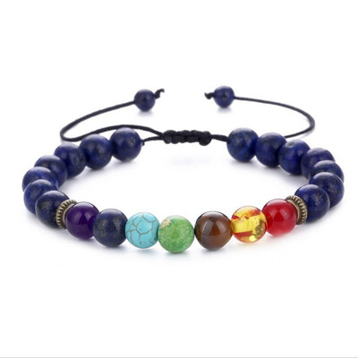 

Seven chakra energy stone bracelet natural green gold stone tiger eye can be adjusted to weave yoga wheel bracelet health care bra