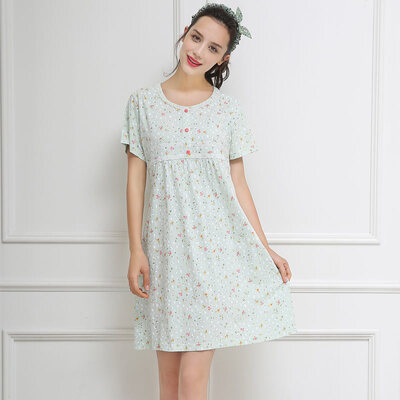 

Antarctic Nanjiren pajamas home service pajamas floral short-sleeved skirt ladies round neck cute Korean girl pajamas N675X20051-7 female models - green floral M