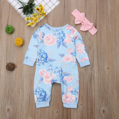 

USA 2Pcs Toddler Baby Girl Floral Romper Jumpsuit Cotton Bodysuit Clothes Outfit