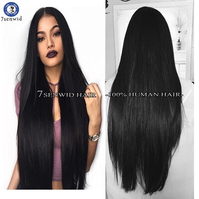 

7senwidLong straight Brazilian Virgin human hair Wigs Full Lace Wigs Glueless Lace Front Human Hair Wig Natural Color for Black Women