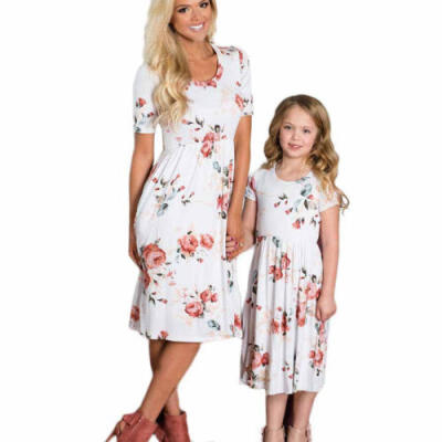 

UK Family Matching Mother&Daughter Short Sleeve Dress Set Casual Dresses