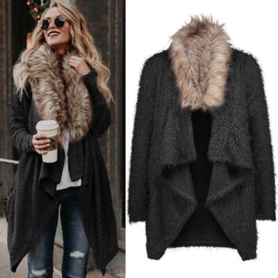 

UK Womens Autumn Winter Fur Fluffy Warm Cardigans Coat Waterfall Jacket Outwear