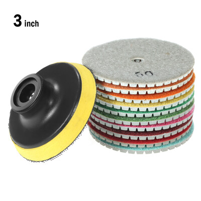 

10pcs 3" Diamond Flexible Wet Polishing Pads Grinding Disc 1pc Backing Pad for Granite Marble Stone Ceramic Tile Concrete