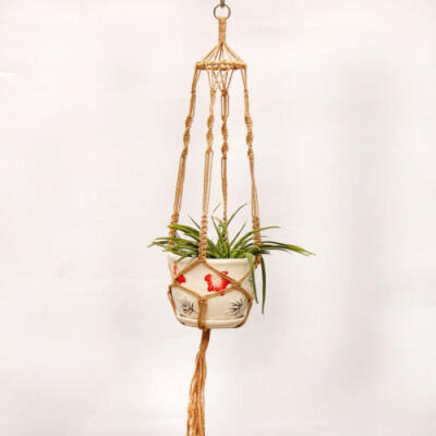 

Vintage Macrame Plant Hanger Flower Pot Garden Holder Legs Hanging Rope Basket