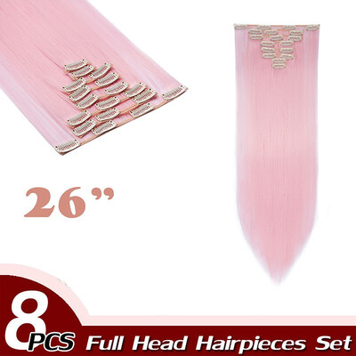 

Curly Full Head Clip Synthetic in Hair Extensions 8 Piece 18 Clips Hairpiece Long Wave for Women