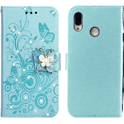 

MOONCASE Huawei P20 Lite Butterfly Rhinestone Embossed Leather Case - Green