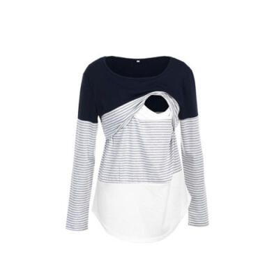 

Casual Women Breastfeeding T Shirt Striped Long Sleeve Maternity Nursing Tee Top