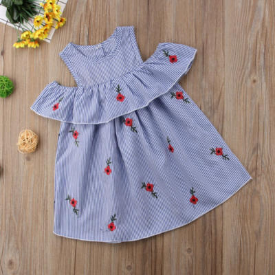 

Kids Baby Girls Dress Flower Striped Ruffles Short Sleeve Party Dress Sundress