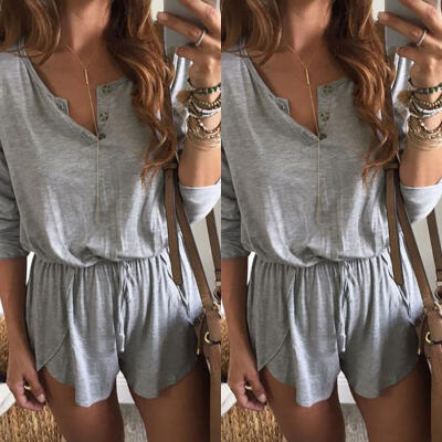 

Womens Holiday Casual Mini Playsuit Ladies Jumpsuit Summer Beach Dress Size 6-18