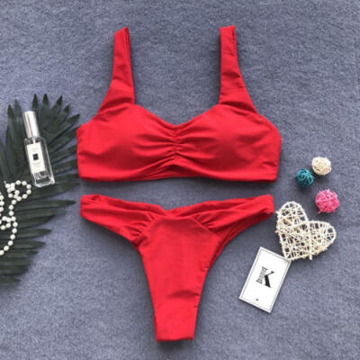 

Women Solid Colo Bikini Set Swimwear Swimsuit Beachwear Bathing Wear Sunsuit