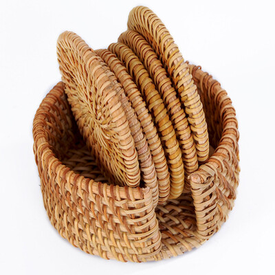 

UpperX 6pcslot Creative drink Coasters set for kungfu tea accessories round tableware Placemat Dish mat Rattan Weave cup mat pad